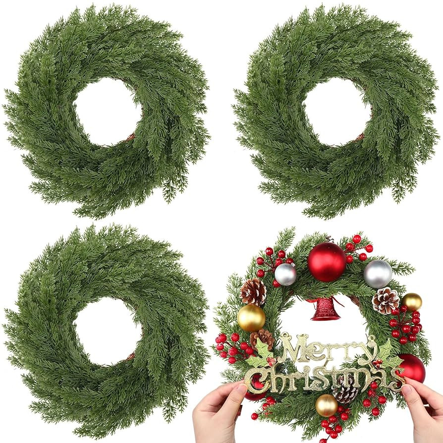 Zeyune Christmas DIY Green Wreath 14 Inch Artificial Christmas Wreaths Faux Plain Wreaths for Dec... | Amazon (US)