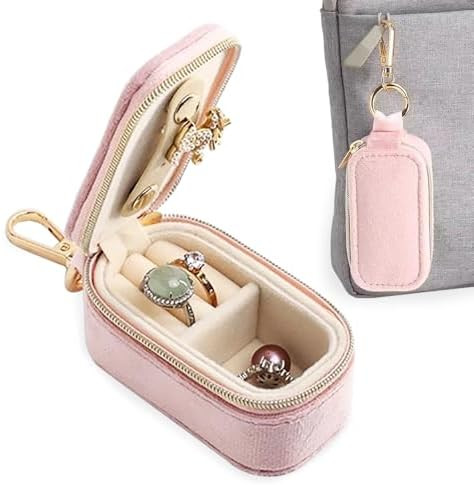 FCGOD Velvet Mini Travel Jewelry Case - 2-in-1 Ring Holder Keychain for Women, Portable Clutch Or... | Amazon (US)