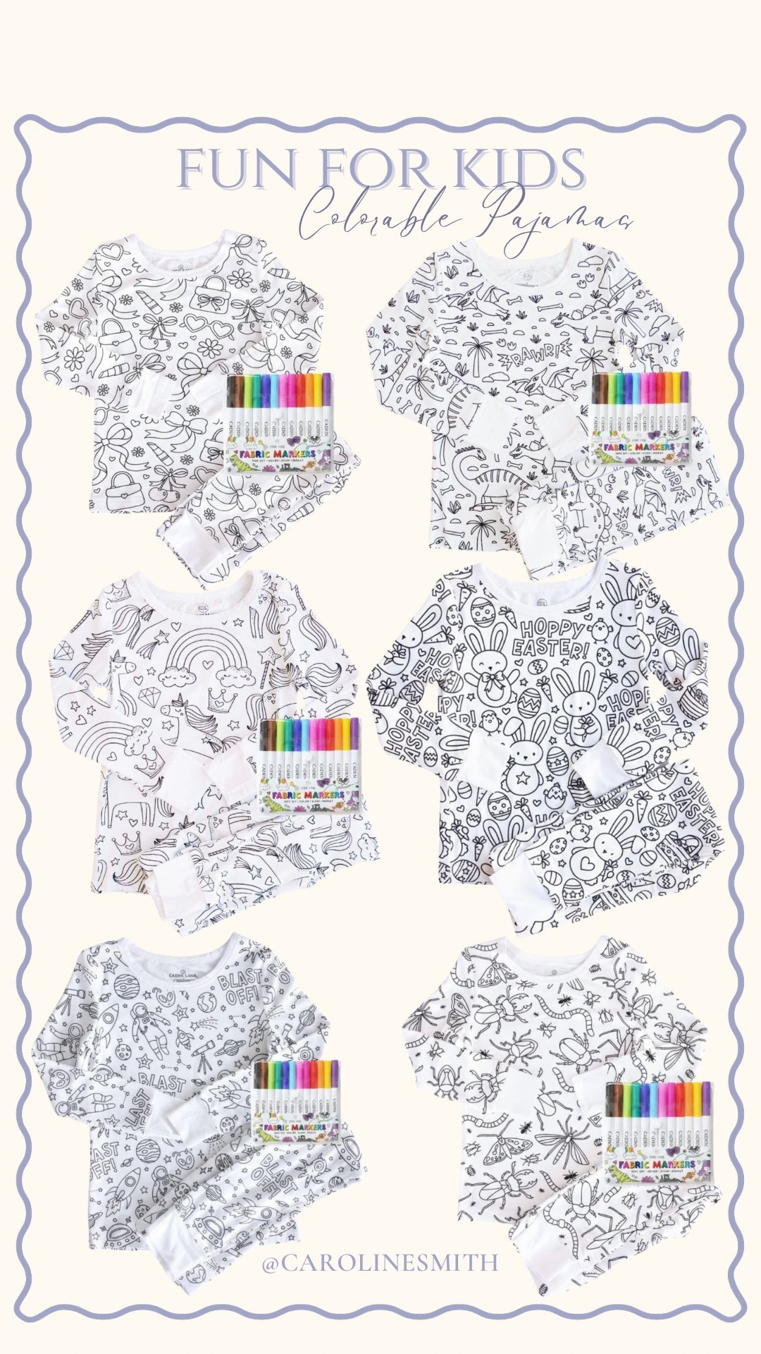 Fun for kids: colorable pajamas! Use code CSMITH to save!


Easter basket idea, gifts for kids, creativity, Caden Lane, gift ideas, Easter 

#LTKBaby #LTKKids #LTKmomlife