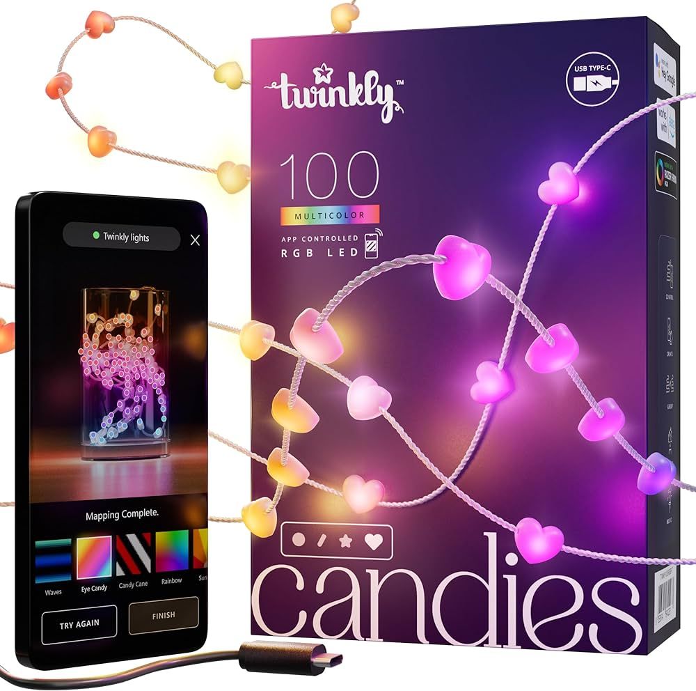 Twinkly Candies – App-Controlled Heart-Shaped LED Light String with 100 RGB (16 Million Colors)... | Amazon (US)