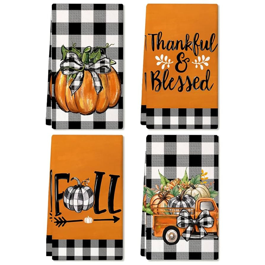 ARKENY Fall Kitchen Towels for Fall Decor,Pumpkin Truck Buffalo Plaid Autumn Dish Towels 18x26 In... | Amazon (US)