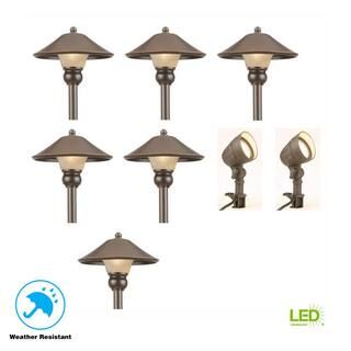 Hampton Bay Pearson Low-Voltage Bronze Outdoor Integrated LED Landscape Path Light and Flood Ligh... | The Home Depot