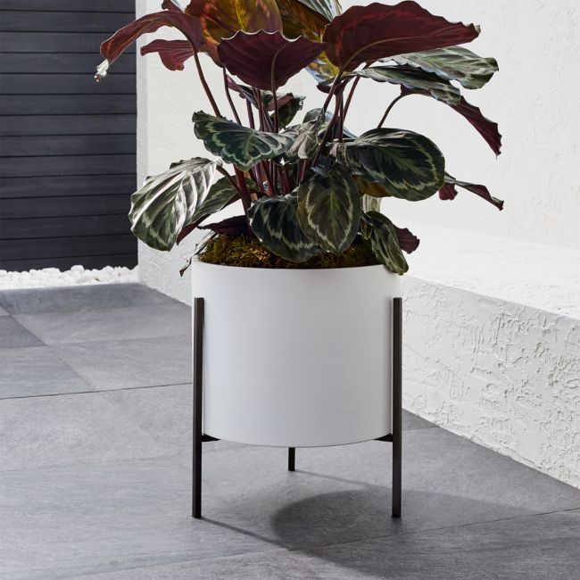 Dundee Low White Planter with Stand | Crate & Barrel