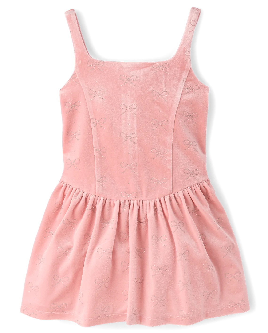 Girls Glitter Bow Velour Fit And Flare Dress - pink | The Children's Place