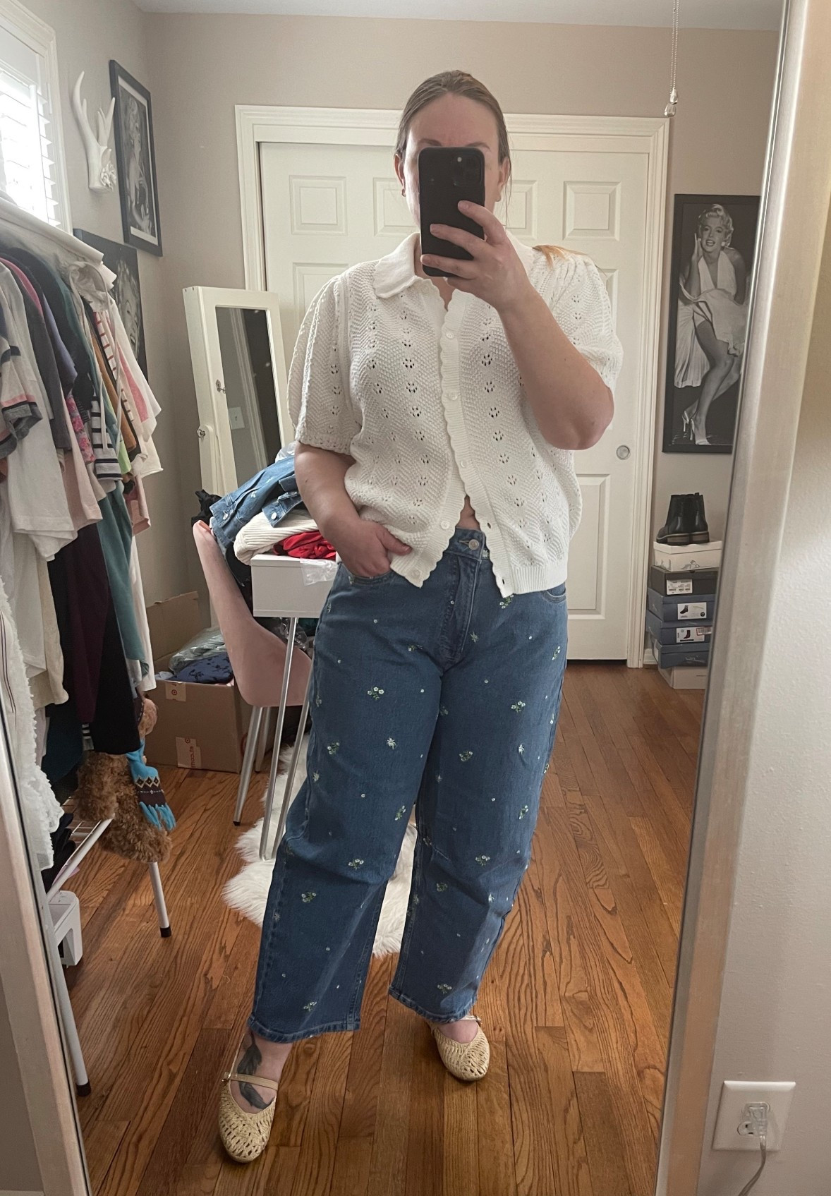 Floral jeans, ankle jeans, spring style, spring outfit, Walmart style, Walmart outfit, cardigan sweater, short sleeve sweater, collared sweater, knit sweater, puff sleeve sweater, barrel jeans, Mary Jane flats, rattan flats

#LTKootd #LTKPetite #LTKMidsize