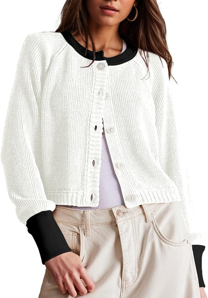 UNCLECAT Women's Cropped Cardigan Sweaters Fall Long Sleeve Open Front Cardigans Button Down Colo... | Amazon (US)