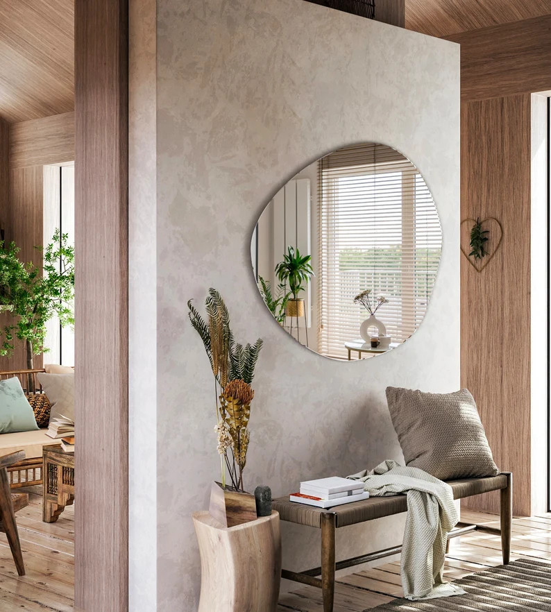 Asymmetrischer Hängespiegel für Badezimmer, minimalistisches Design, unregelmäßiger Spiegel, ... | Etsy (DACH)