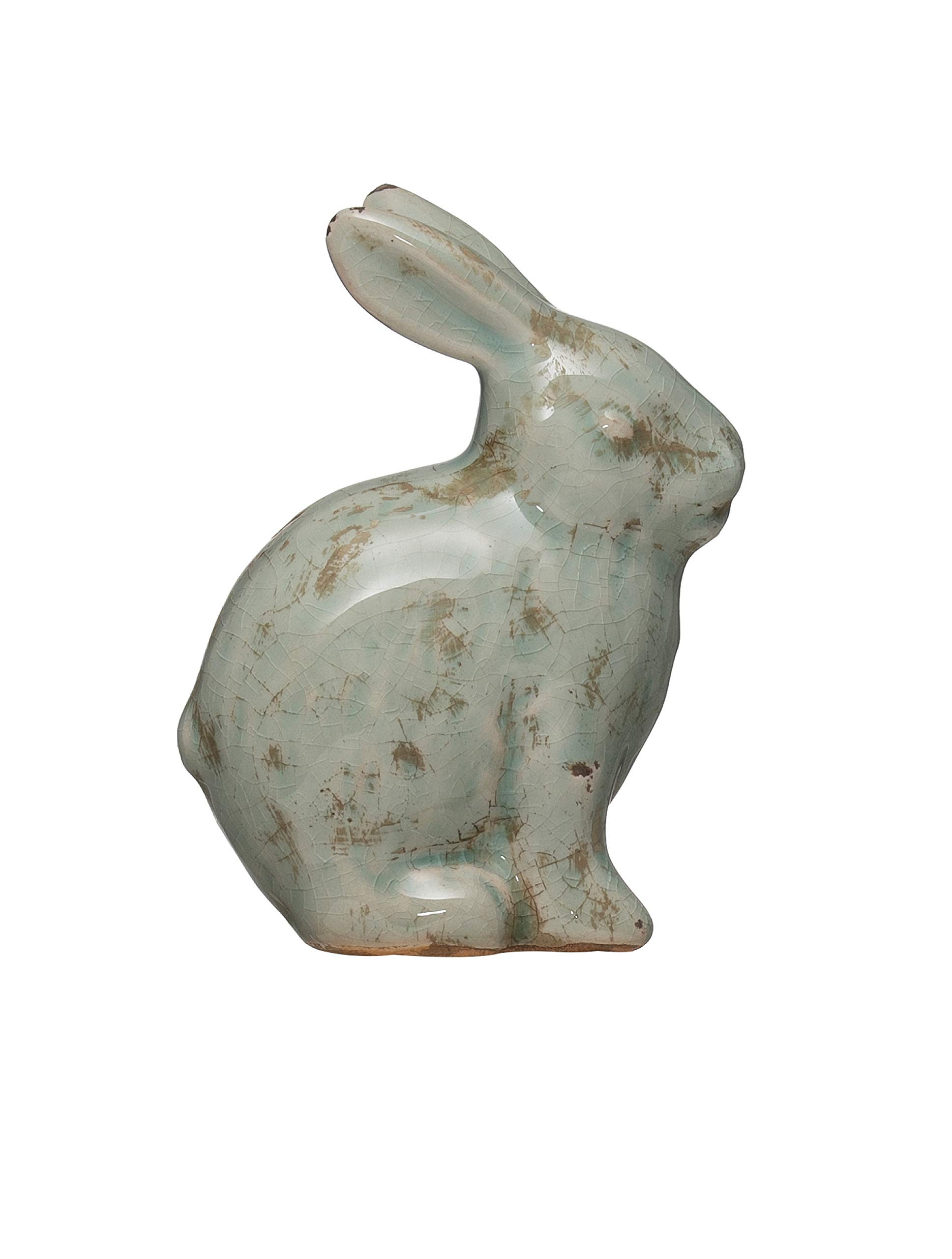 Creative Co-Op Distressed Terracotta Figurine Rabbit, Aqua | Amazon (US)