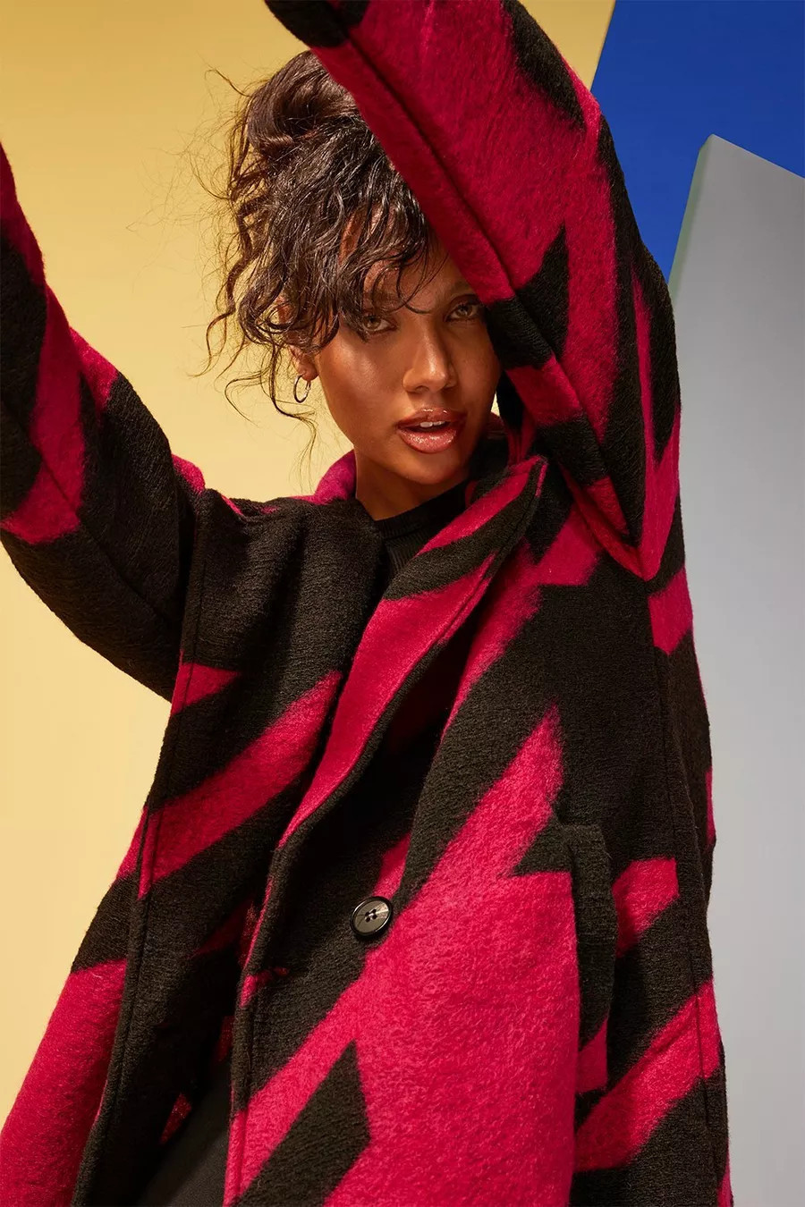 Oversized Dogtooth Wool Look Coat | Boohoo.com (US & CA)