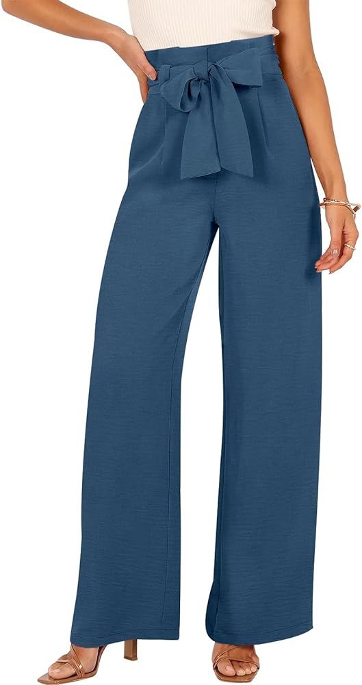 ANRABESS Womens Wide Leg Palazzo Pants Belted High Waisted Business Casual Long Trousers with Poc... | Amazon (US)