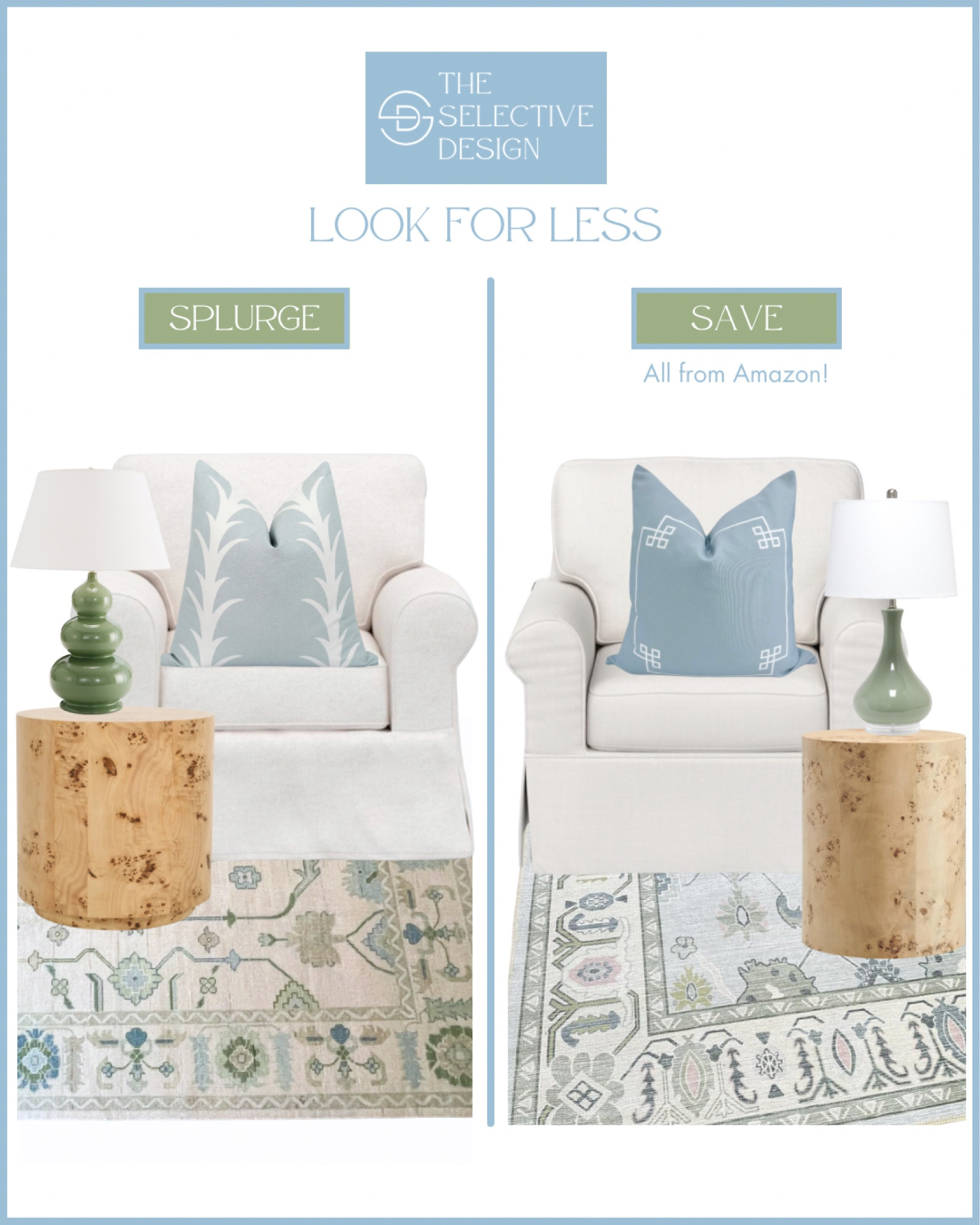 Living room decor look for less Amazon edition! 

Timeless living room decor, southern decor, southern traditional, Grandmillennial decor, kid friendly rug, living room rug, spot the dupe, affordable home decor, Amazon home decor, classic home decor, traditional home decor, bedroom home decor, white chair, accent chair, burl wood side table, blue and white pillow, affordable throw pillow, Amazon pillow, timeless living room decor, affordable living room decor, classic contemporary home, traditional home, timeless home, classic home, oushak rug, spot the dupe, affordable home decor, Amazon home decor,  accent chair, Amazon furniture, affordable oushak rug, blue pillow, green lamp

#LTKHome #LTKFindsUnder100 #LTKFindsUnder50