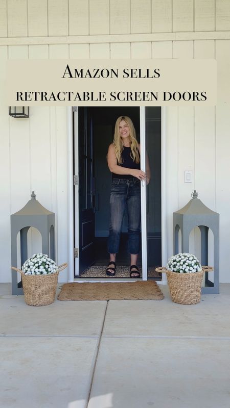 Amazon retractable screen door for the front porch. Faux mums balls. 36” large lanterns in the grey are a few seasons ago, they come in black now. We bought the white door and painted it Tricorn black, or you can order it in blackk

#LTKfindsunder50 #LTKhome #LTKVideo