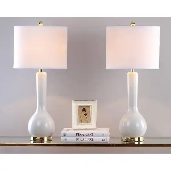 SAFAVIEH Lighting 31-inch Mae Long Neck Ceramic White Table Lamp (Set of 2) - 14"x14"x30.5" - On ... | Bed Bath & Beyond