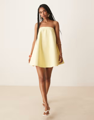 ASOS DESIGN lantern mini dress in lemon | ASOS | ASOS (Global)