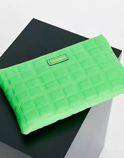 River Island neon quilted clutch bag in green | ASOS (Global)