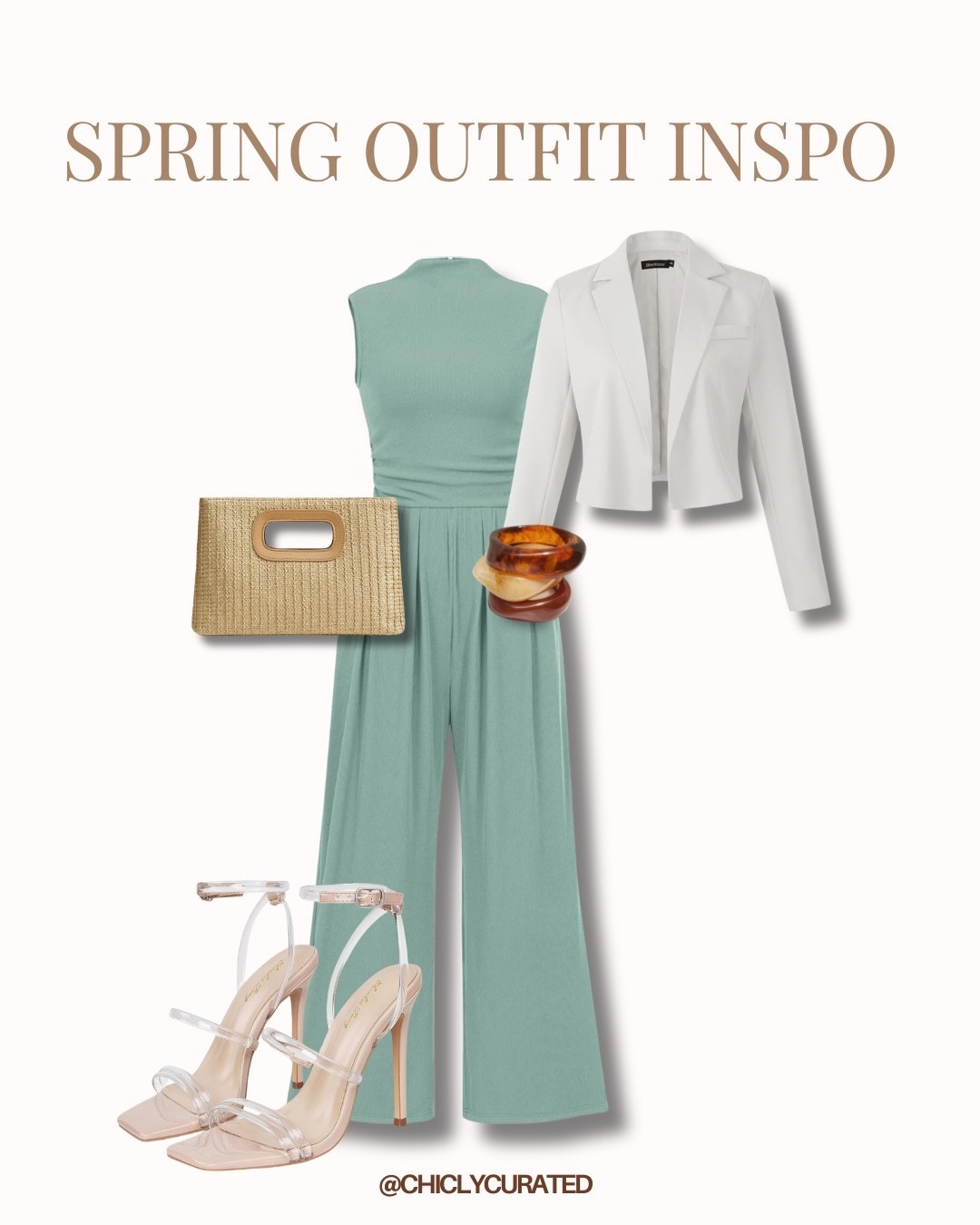 Soft spring tones with tailored structure 🤍 A sage jumpsuit styled with a cropped blazer and minimal accessories for an effortlessly refined spring outfit look.



#LTKspring #LTKU #LTKSpringSale