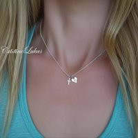 Small Cross Necklace With Personalized Heart Charm in Sterling Silver, Engrave Your Personal Initial To Create Custom Gift For Woman Or Girl | Etsy (US)
