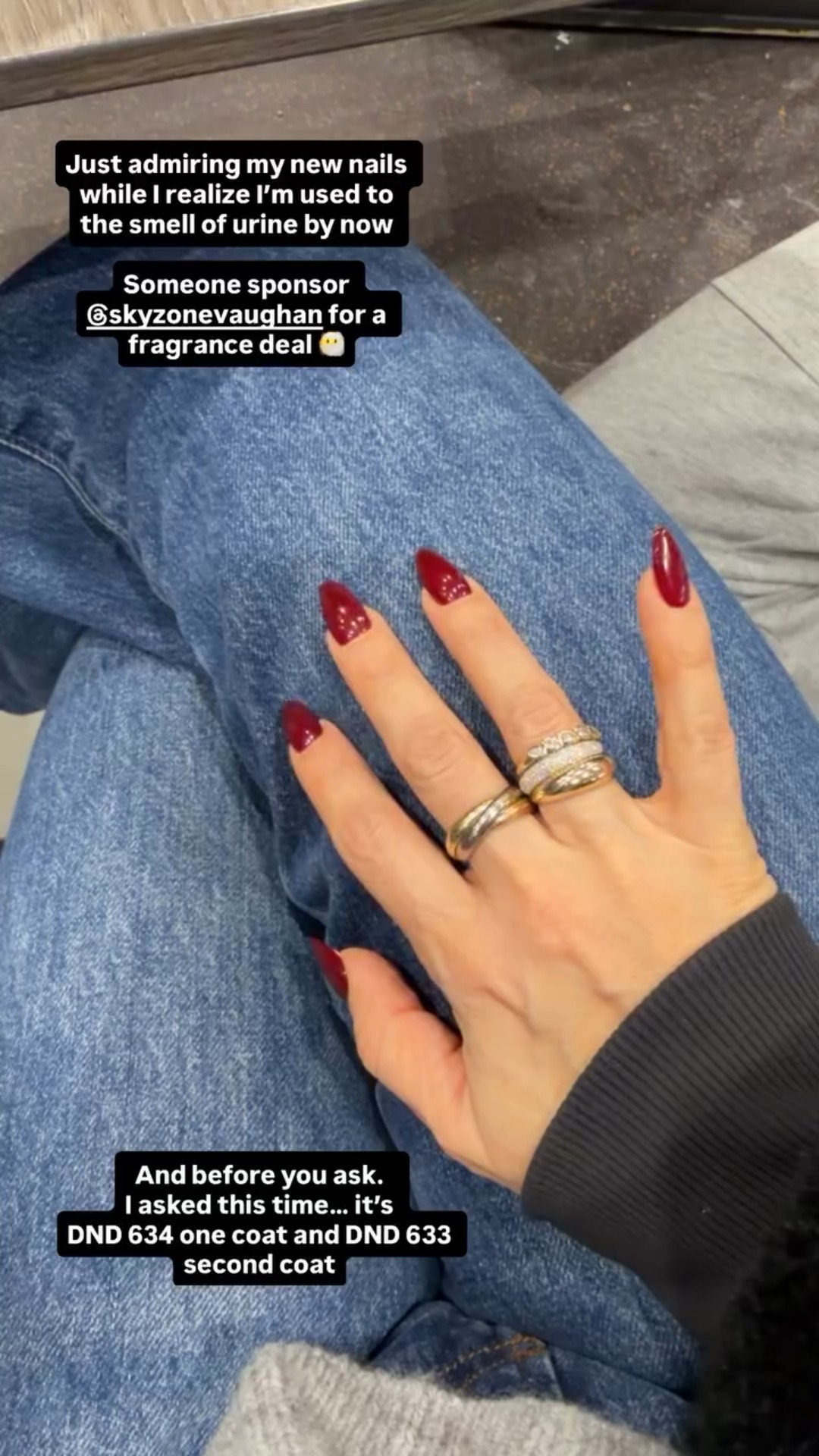 Wearing Cartier trinity but linked a few similar from mejuri 

Nails 
DND 634 one coat and DND 633 second coat

#LTKjeans #LTKwinter #LTKcanada