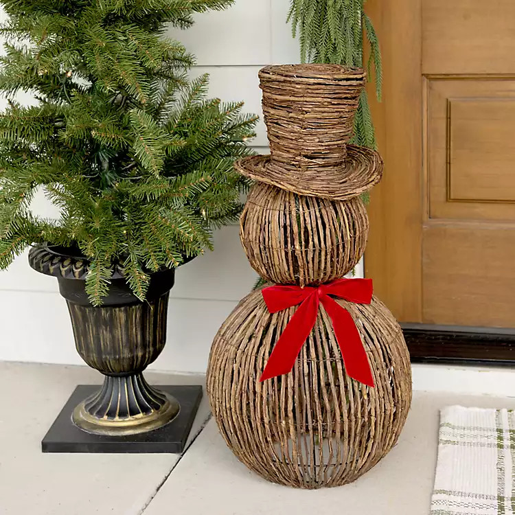 New! Wicker Snowman with Red Bow, 26 in. | Kirklands