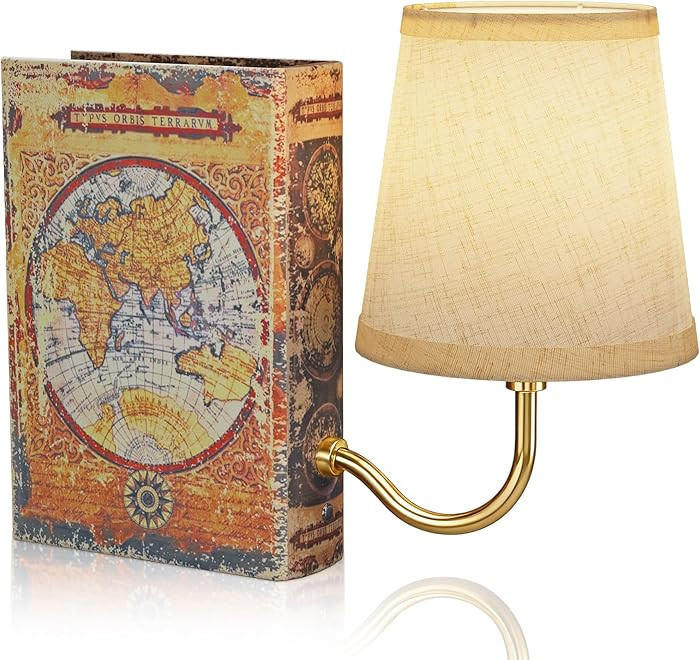 Gold Warm Light Vintage Bookshelf Lamp Rechargeable, Cordless Bookcase Lamp with Linen Shade, Dim... | Amazon (US)