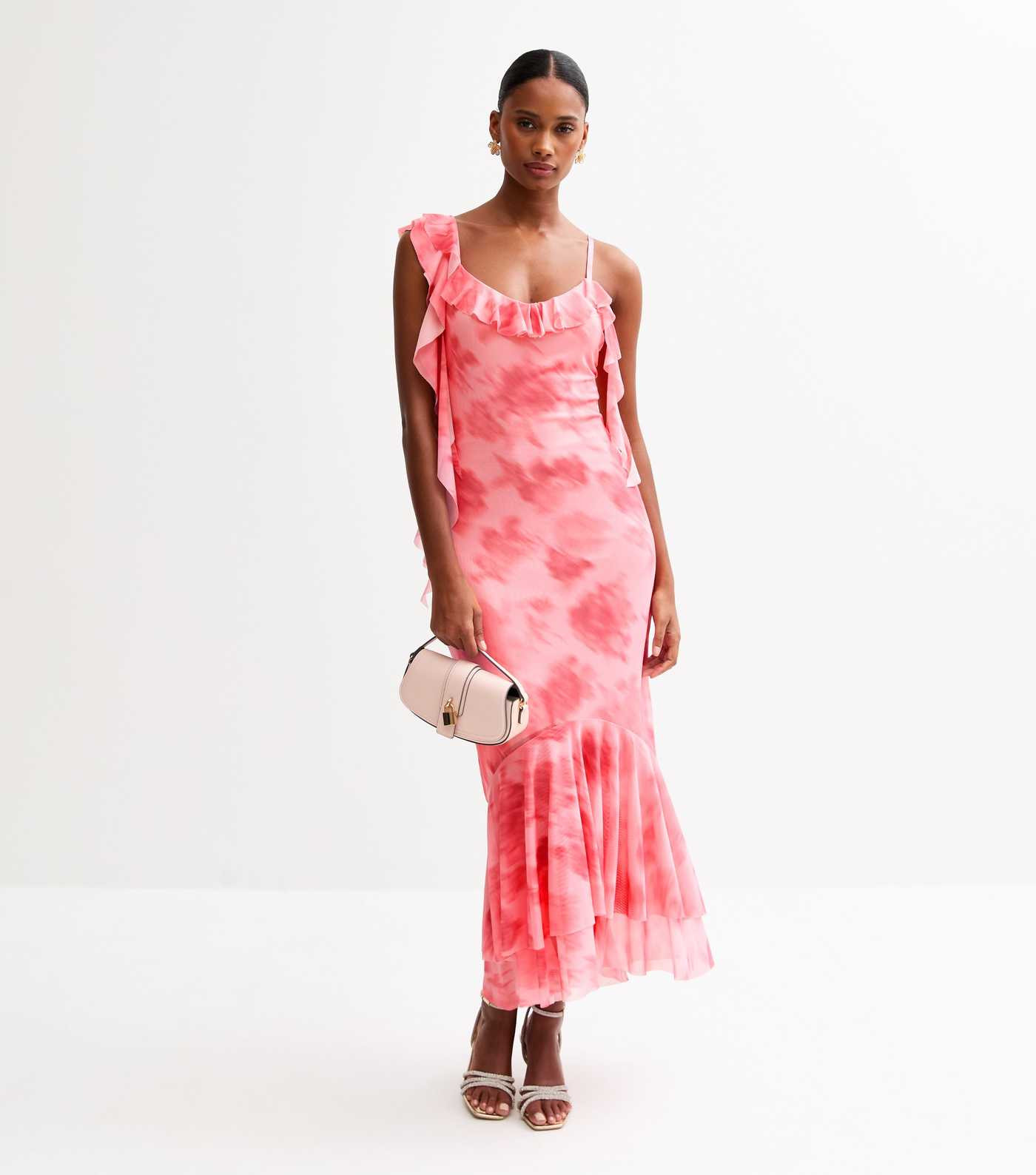 Pink Frilly Trimmed Mesh Midi Dress | New Look | New Look (UK)