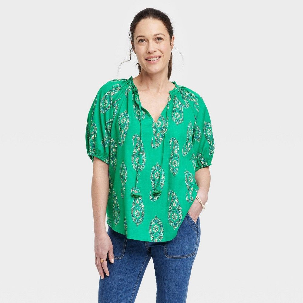 Women's Short Sleeve Top - Knox Rose Green Floral XL | Target