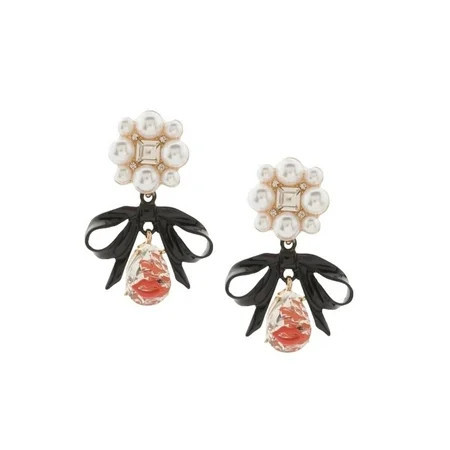 Betsey Johnson Women s Going All Out Pearl Bow Stud Earrings Black | Walmart (US)