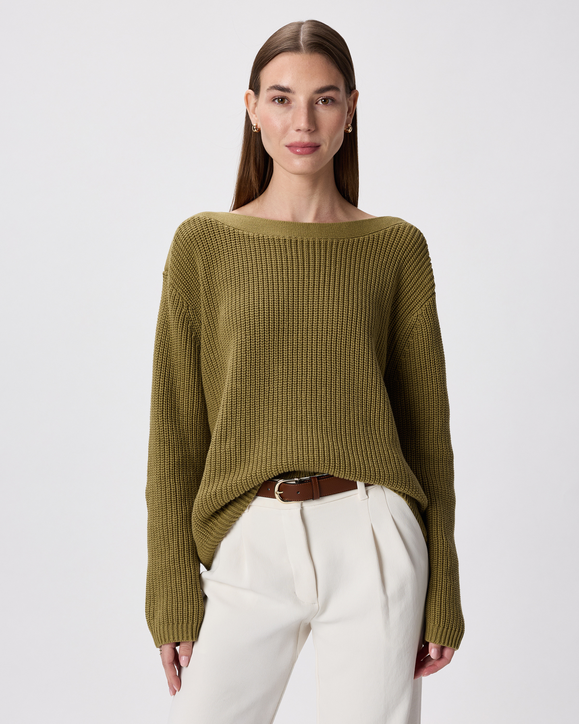 Quince | Women's Fisherman Boatneck Sweater in Herb Green, Size Large, Organic Cotton | Quince
