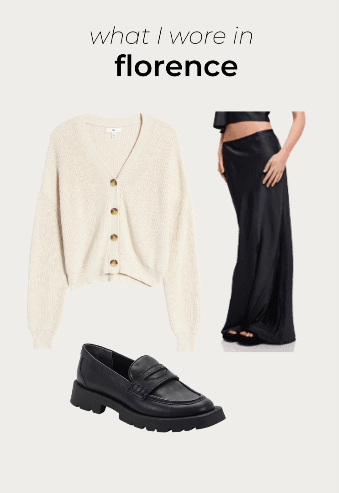 FLORENCE OOTD ~ H&M white knit sweater, meshki satin black maxi skirt, dolce vita shoes #ltkshoecrush #travel

#LTKtravel #LTKunder50 #LTKstyletip