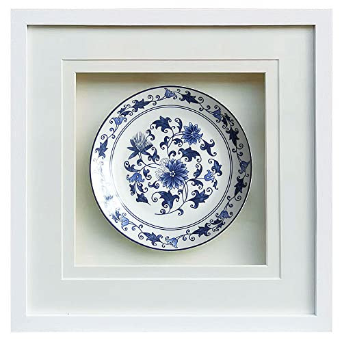 ARTECORS 20×20inch bule and white porcelain wall art with White Framed Front Glass,chinoiserie decor for living room or Study room etc. (Pattern B) | Amazon (US)