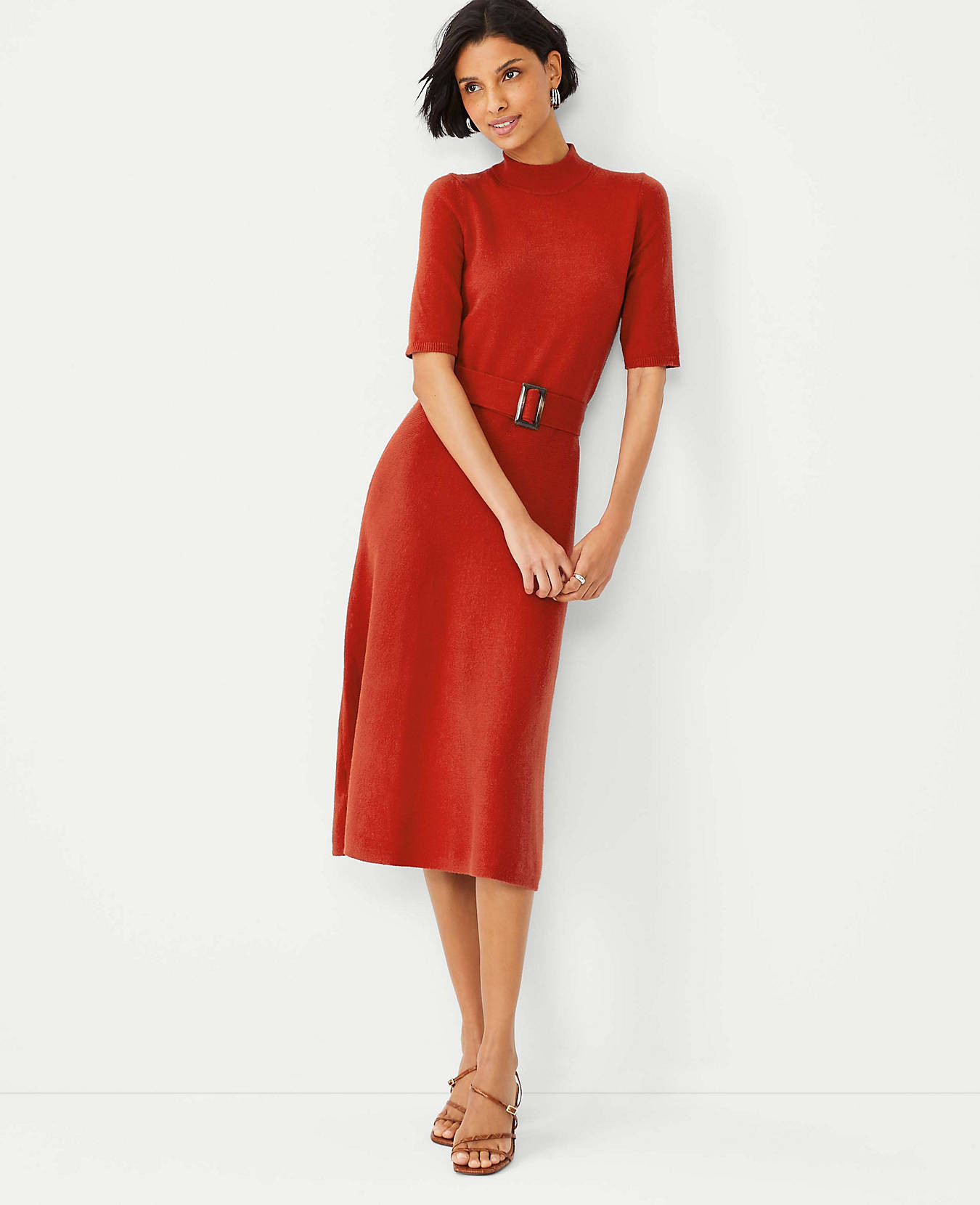Belted Mock Neck Sweater Dress | Ann Taylor (US)