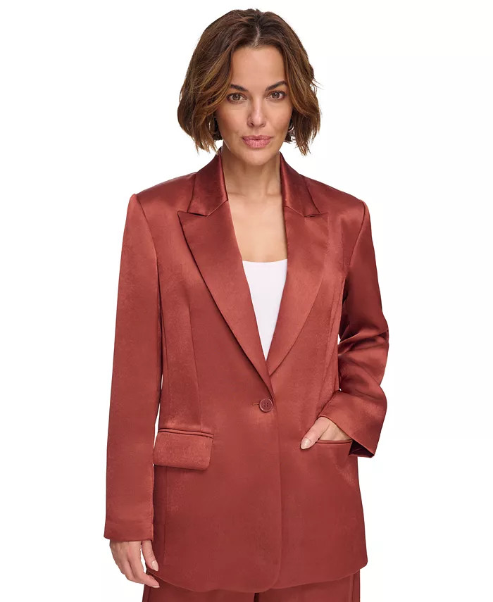Women's Satin Peak Collar One Button Blazer | Macy's