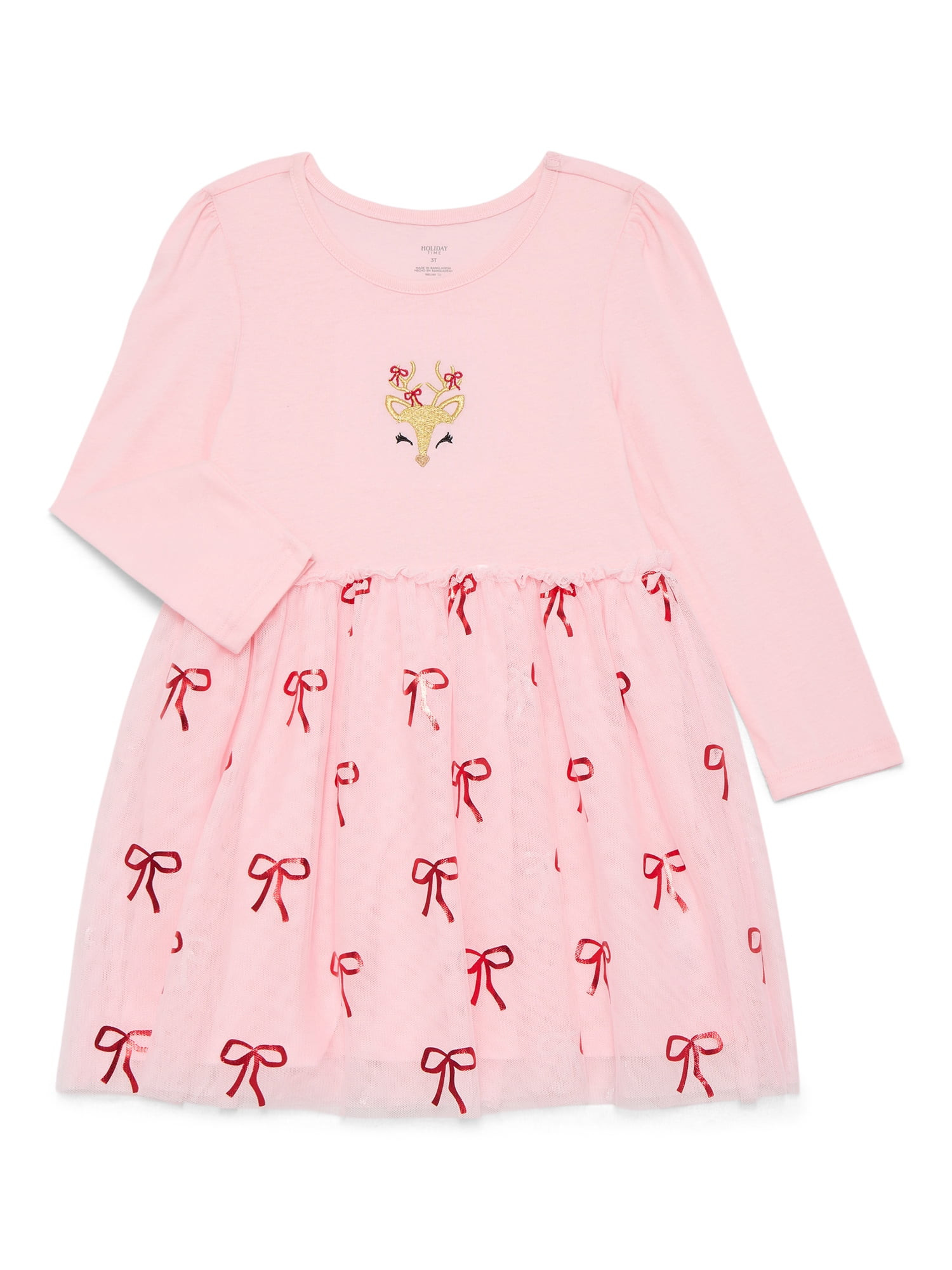 Holiday Time Toddler Girls' Christmas Tutu Dress with Long Sleeves, Sizes 12M-5T | Walmart (US)