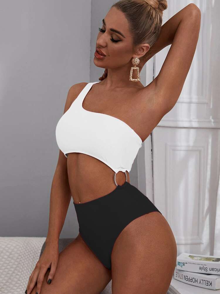 Cut-out One Shoulder One Piece Swimsuit | SHEIN