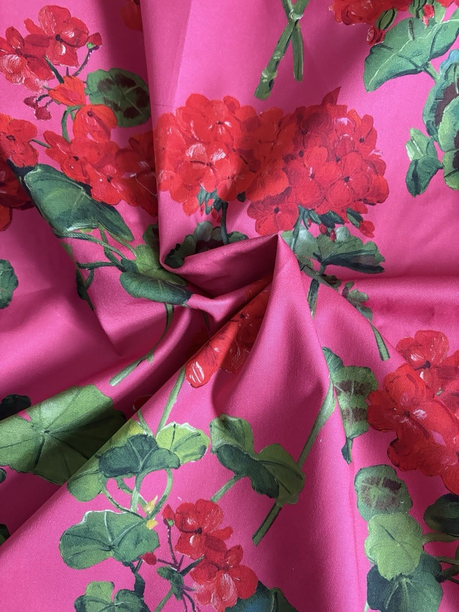 Oscar de La Renta Dress Deadstock Fabric Floral Cotton Twill Geranium | eBay US
