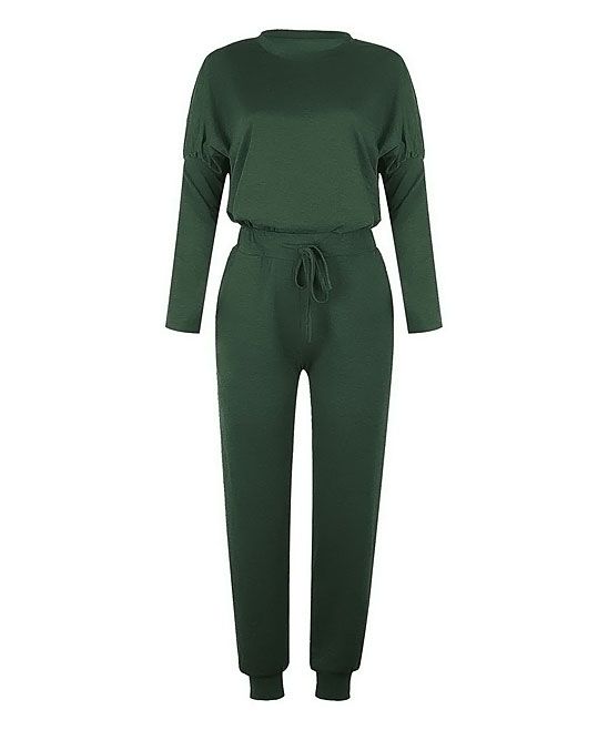 Rene Lion Women's Sweatpants Dark - Dark Green Mock Neck Long-Sleeve Tee & Joggers | Zulily