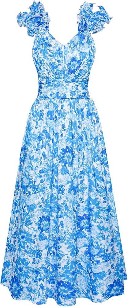 GRACE KARIN 2025 Women's Summer Floral Print Dress Sleeveless Casual Flowy Sundress A Line Ruffle... | Amazon (US)