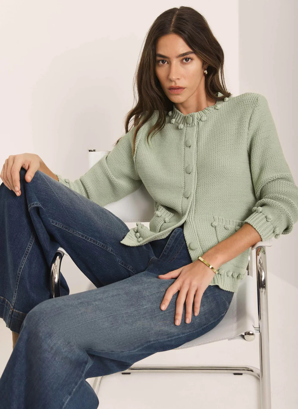Green Bobble Detail Cardigan | Mint Velvet