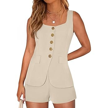 PRETTYGARDEN Womens 2 Piece Matching Sets 2026 Fashion Suit Vest Tops Shorts Set Spring Business ... | Amazon (US)