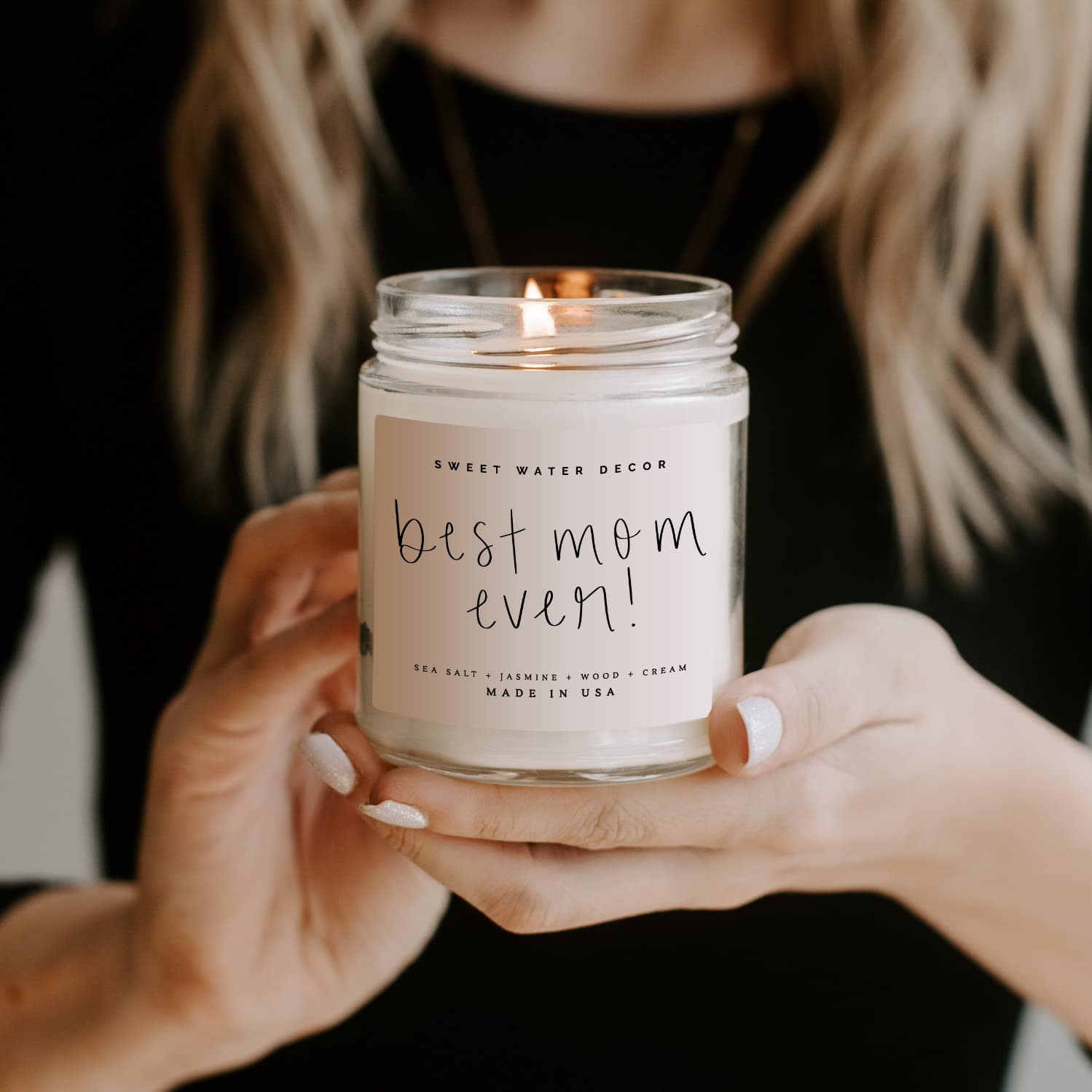 Sweet Water Decor, Best Mom Ever, Sea Salt, Jasmine, Cream, and Wood Scented Soy Wax Candle for H... | Amazon (US)