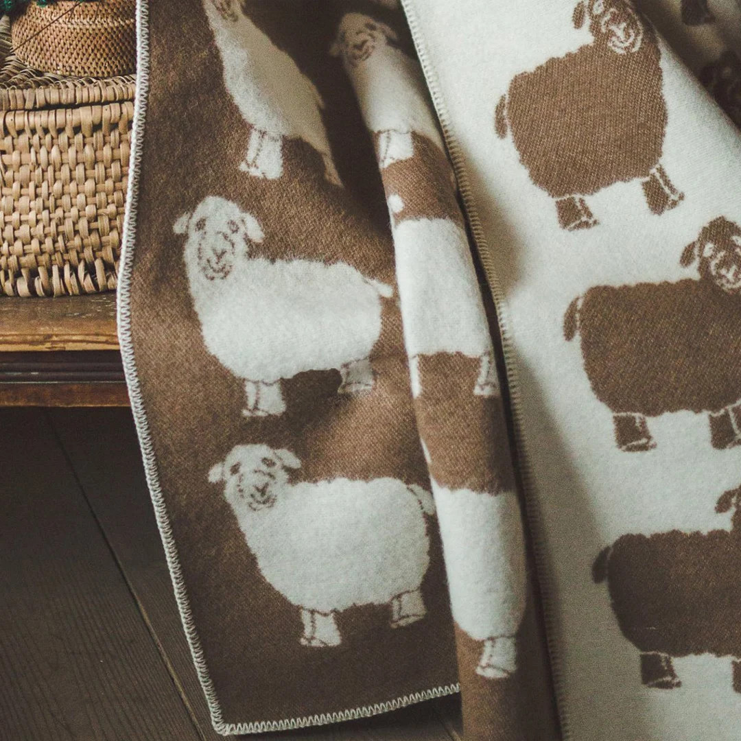 Wool Blanket Throw - Brown and White with Sheep Pattern, (51x79 inches / 130x200 cm), Double-Side... | Etsy (Global)