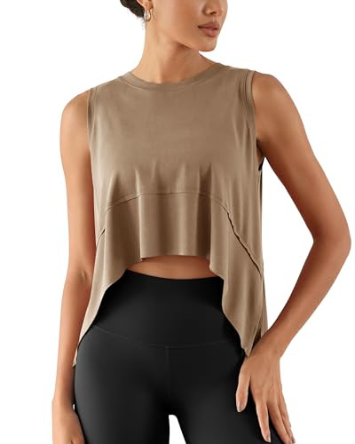 Amazon.com: ODODOS Women's Modal Soft Sleeveless Crop Top Athletic Gym Workout Tee Cropped Yoga T... | Amazon (US)