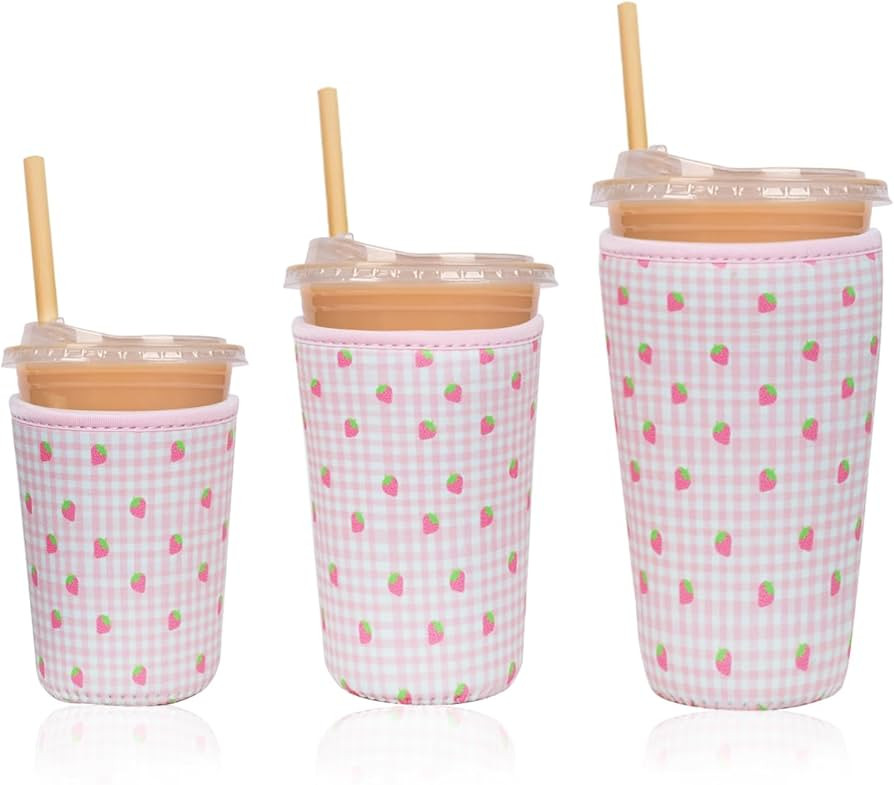 Reusable 3-Pack Iced Coffee Cup Sleeve, Insulated Neoprene, Beverage Holder for Iced Coffee, Dura... | Amazon (US)