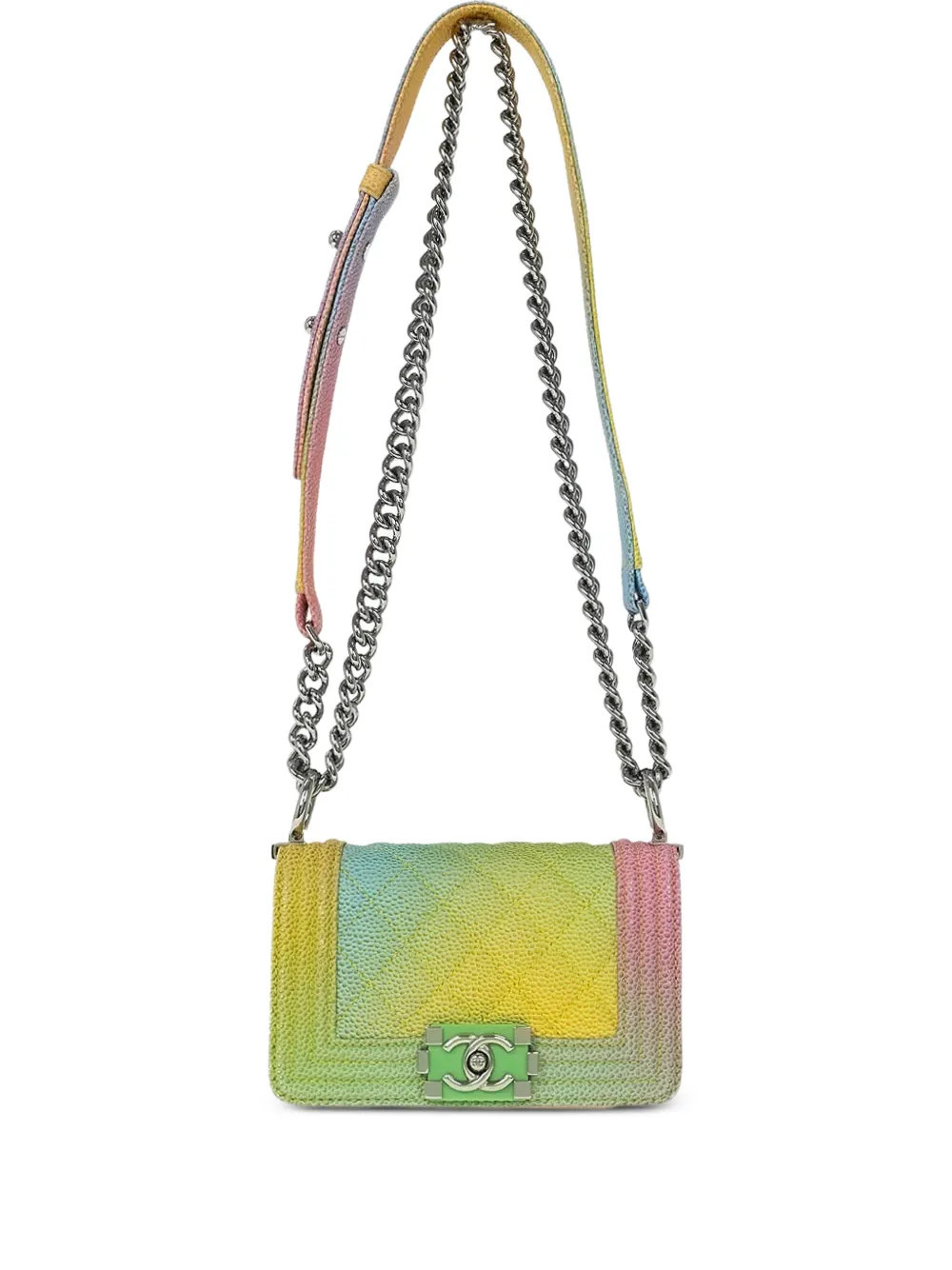 CHANEL Pre-Owned 2017 mini Boy caviar-leather shoulder bag - Yellow | Farfetch Global