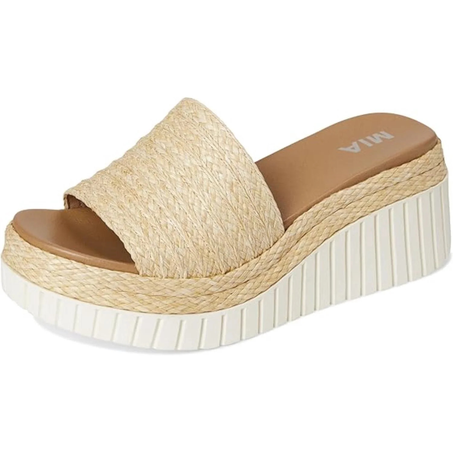 Mia Womens Yuki Slip On Platform Wedge Sandal, Natural Raffia (8) | Walmart (US)