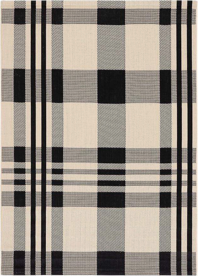 SAFAVIEH Courtyard Collection Area Rug - 5'3" x 7'7", Black & Bone, Plaid Design, Non-Shedding & ... | Amazon (US)