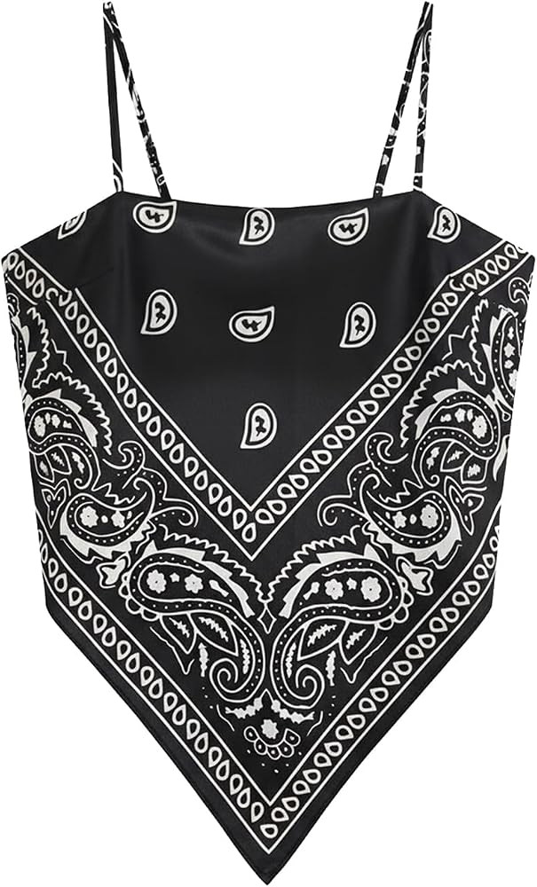 Outoshe Women's Paisley Satin Bandana Tube Top Tie Back Adjustable Spaghetti Strap Sleeveless Boh... | Amazon (US)