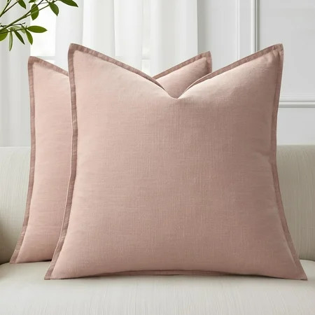 decorUhome Throw Pillow Covers 20x20 inch, Decorative Linen Pillow Covers for Couch, Farmhouse Set of 2 Pillow cases for Sofa, Light Pink | Walmart (US)