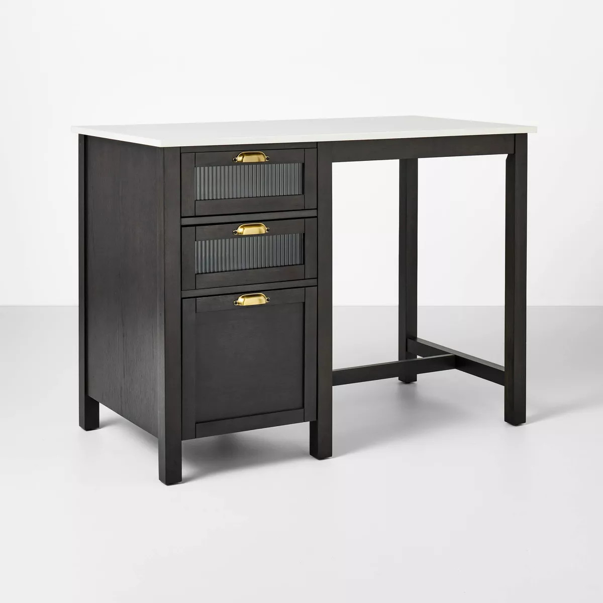 48" Reeded Glass & Wood Kitchen Island with Seating Nook - Black - Hearth & Hand™ with Magnolia | Target