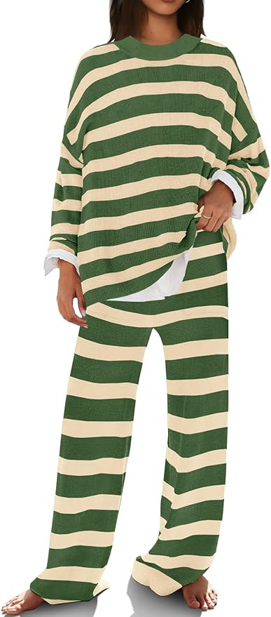 SENSERISE Womens Striped Set Sweater Lounge Sets Matching Fall Outfits Long Sleeve Tops and Pants... | Amazon (US)